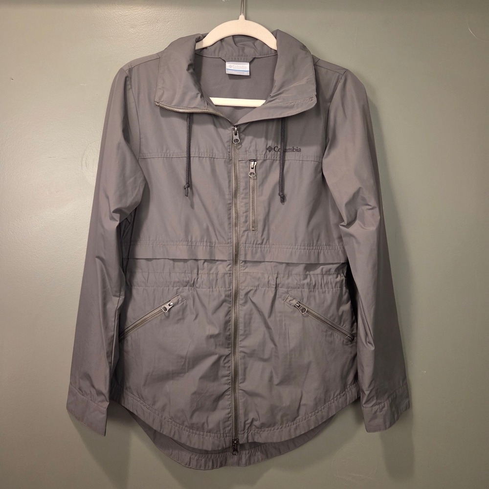 Columbia Women's Hooded Rain Jacket Size XS Gray/Sage Green